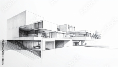 Elegant Hand Drawn Architectural Elements in Pencil with Intricate Shading Minimal White Background and Generous Copy Space for Modern Branding Graphic Design and Promotional Materials

