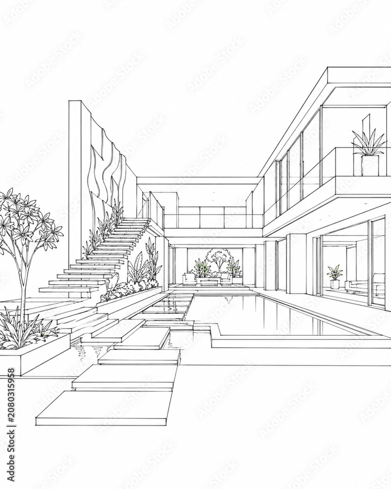 Fototapeta premium Signature Pool Court Residence with Floating Stair 