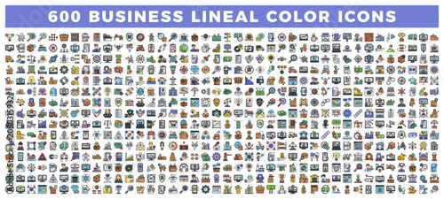 600 business lineal color icons for digital and print marketing