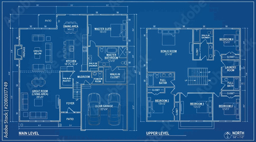 Canvastavla Blueprints of a twostory residential house main and upper level