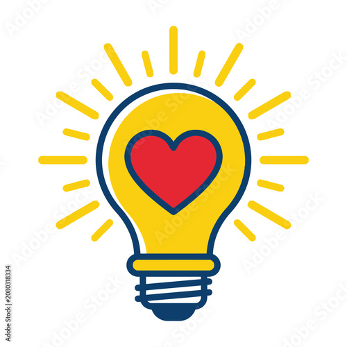 Heart shaped light bulb with yellow rays