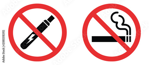 Bild auf Leinwand No Smoking and vaping prohibition icons, crossed cigarette and vape symbols, universal restriction signage elements for safety warning areas and regulated zone communication design