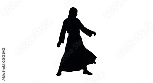 Black silhouette of a person walking with a briefcase, minimalist style