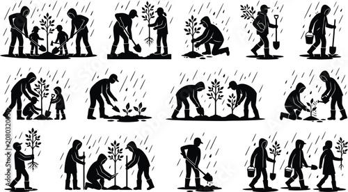 Tableau sur toile People planting trees community effort illustration
