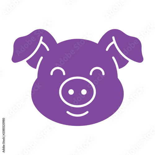 Smiling pig face icon purple cartoon animal