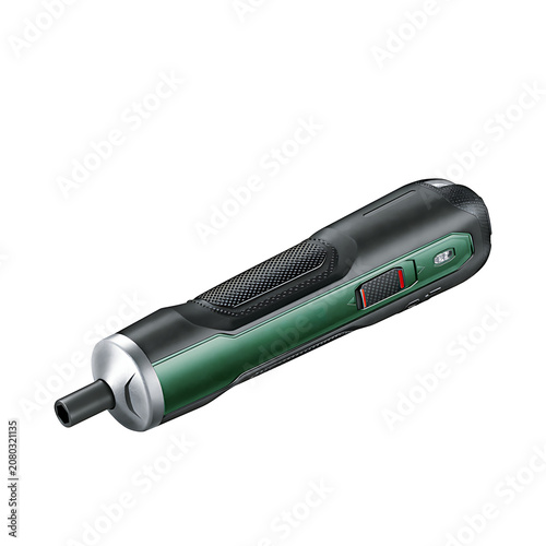Green and Black Cordless Screwdriver Isolated