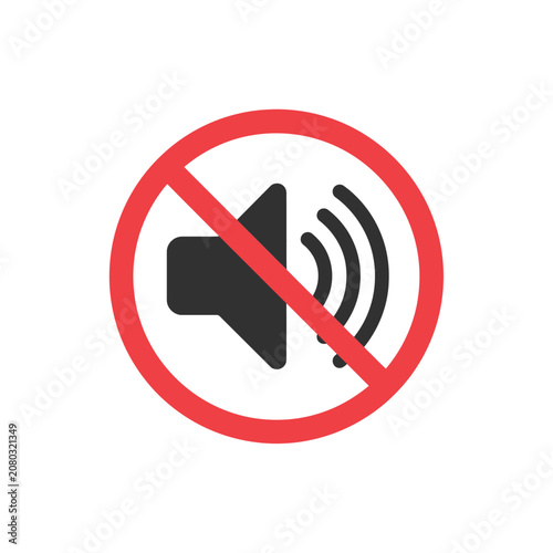 Tableau sur toile Muted speaker icon with red prohibition circle on white background