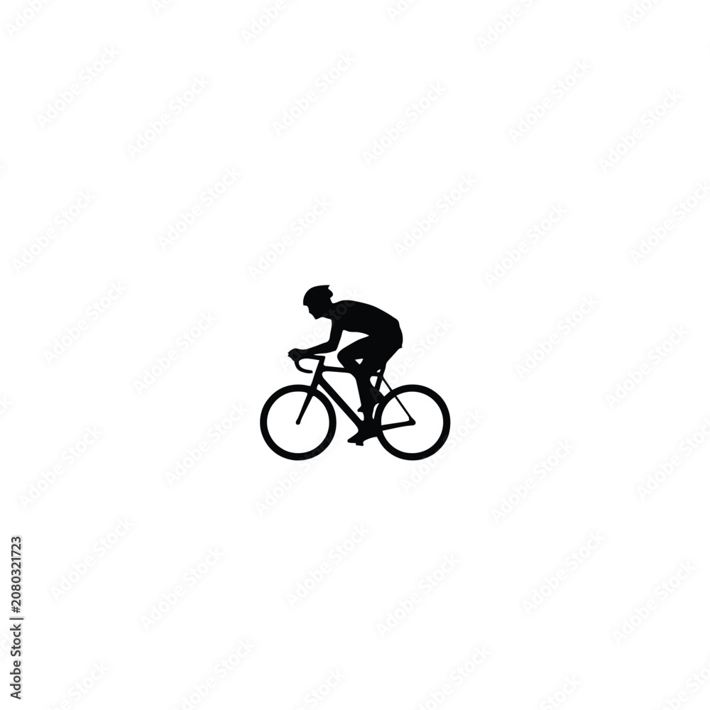 Fototapeta premium Cyclist On Bicycle Silhouette Against White Background
