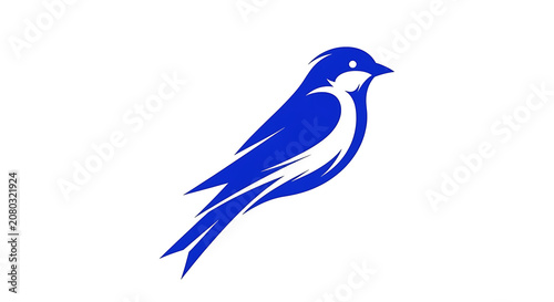 Blue bird in flight silhouette, minimalist wing