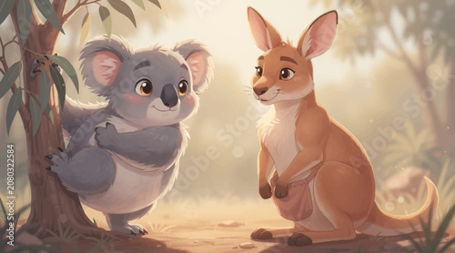 Cute Koala and Kangaroo Friends in Sunny Australian Outback