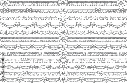 Obraz na płótnie Scalloped edge blue lace border, cute textile frill stripe