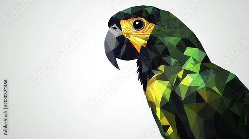 Colorful Polygonal Bird Artwork with Vibrant Green and Yellow Details