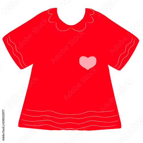 Cute Red T Shirt with Heart Pocket Flat Cartoon Illustration