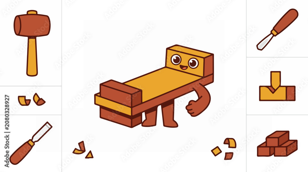 Fototapeta premium Brown Block Cartoon Character Toy.
