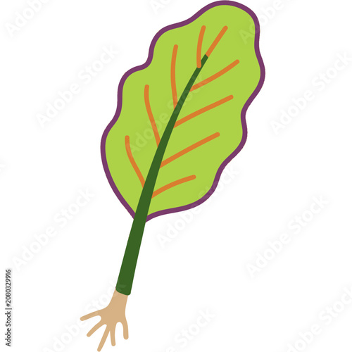 Flat illustration of a green leaf with hand and stem
