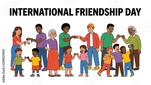 Fotografie International Friendship Day: A vibrant illustration depicting people of all ages and ethnicities celebrating International Friendship Day, connecting through gestures of goodwill and camaraderie