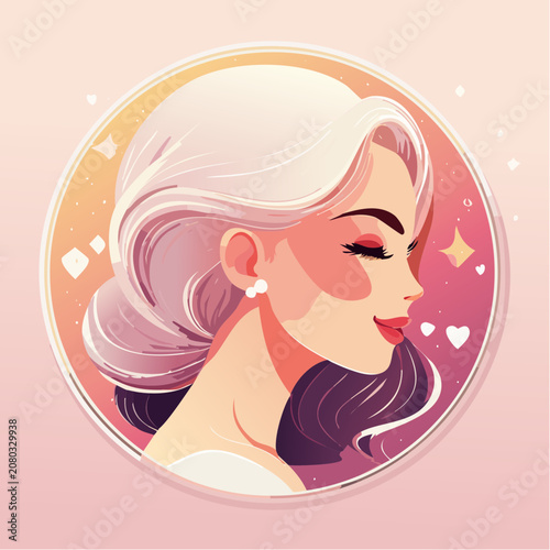 Flat illustration of a woman portrait in circular frame