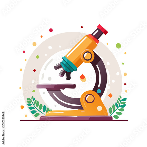 Flat vector illustration of a colorful microscope