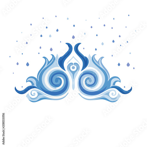 Abstract water wave crown with flame and spiral design