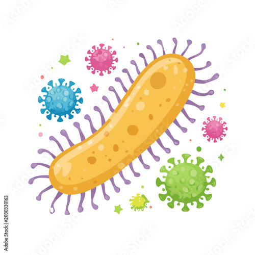 Cartoon Bacteria and Viruses Vector Illustration