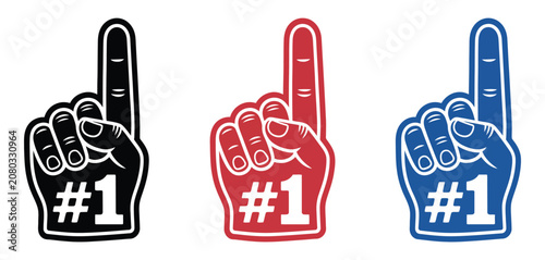 Bold foam finger number one icon, classic sports fan hand gesture symbolizing victory, celebration, and team spirit in clean vector illustration for modern branding and digital design projects