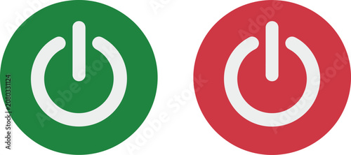 Foto Power button icons, green and red symbols isolated on white background for user interfaces, electronics, and device controls