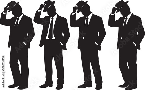 Bild auf Leinwand Businessmen in suits tipping hats silhouette vector