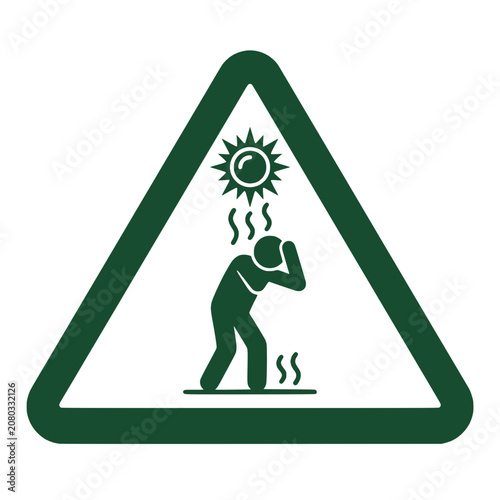 Heatwave Warning Sign: Person suffering from sunstroke in hot weather, danger symbol.