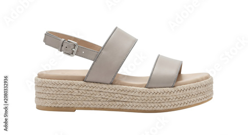 Fotografie Grey leather platform sandal with espadrille rope sole