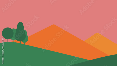 Minimalist flat vector landscape design with geometric hills and trees landscape minimalist geometric mountains background abstract wallpaper