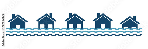 Bild auf Leinwand Flooding icon set, natural disaster symbols showing inundation, home flood damag