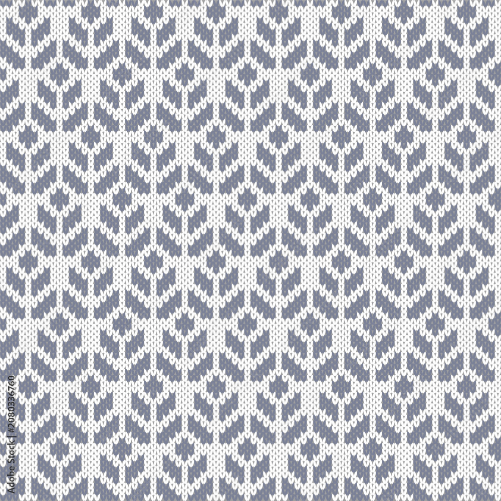 Fototapeta premium Seamless Nordic Knitting Pattern with Grey Geometric Christmas Tree Ornaments