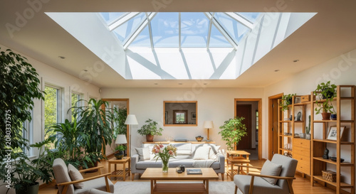 Serene Living Room With Abundant Natural Light And Lush Greenery