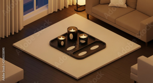 Serene Living Room With Glowing Candles Creating A Cozy Ambiance