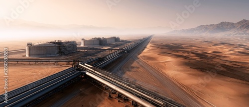 Desert Gas Storage Facility with Pipe Infrastructure in Background