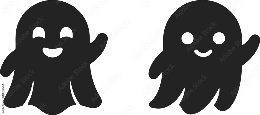 Obraz premium Friendly ghost characters with smiling faces and waving hands