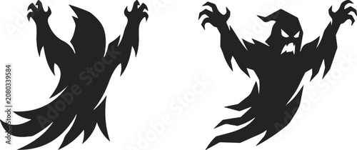 Cuadro en lienzo Two black silhouette designs of a menacing wizard or sorcerer with raised arms