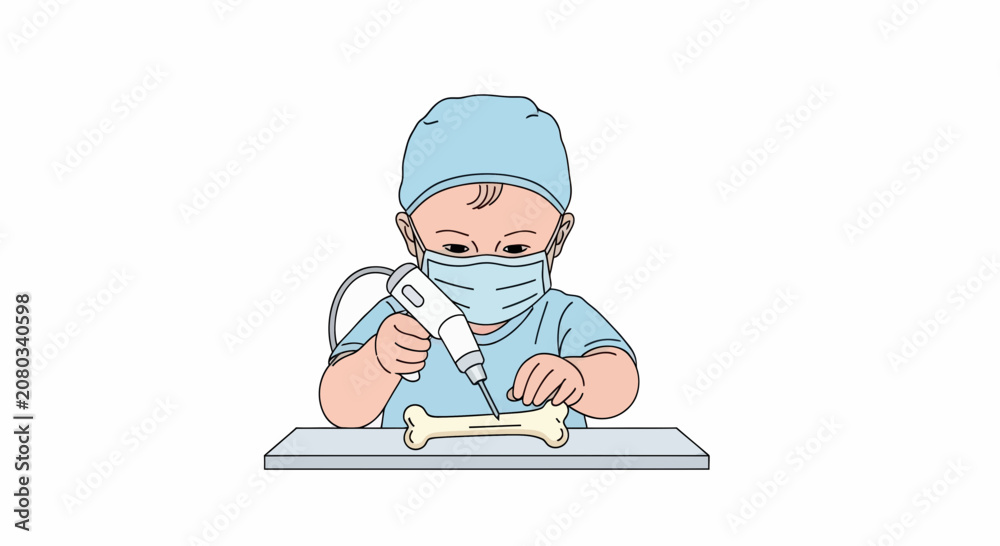 Fototapeta premium Baby Surgeon Operating on a Bone with Surgical Tools