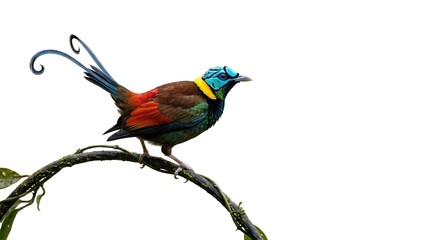 Minimalist Profile of Wilsons Bird of Paradise on Curved Vine Isolated on White