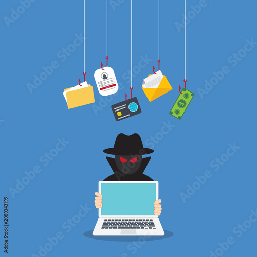 Phishing Scam Cyber Attack With Hacker Stealing Password Financial Data And Personal Information