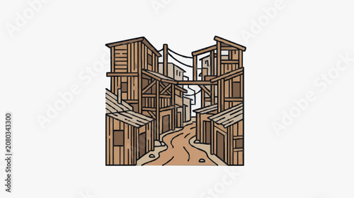 Minimalist line art illustration of a wooden house.