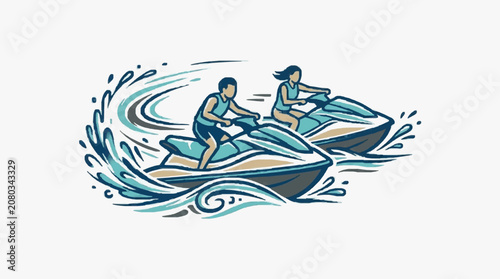 Minimalist line art illustration of a surfer riding a wave.