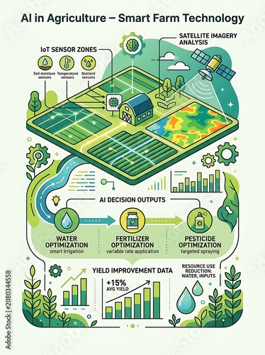 Smart agriculture infographic with artificial intelligence in farming