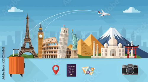 Global Landmarks Travel Vacation Flat Design Icons Vector