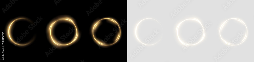 Naklejka premium Festive sparkling frame, circle, ring png. Festive circle, ring, frame, for cards, invitations, banners, adverts. Neon frame, set of geometric frames. Vector png background with gold glowing lines. 