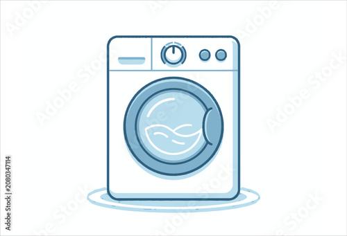 Front loading Washing Machine Illustration Light Blue Tones