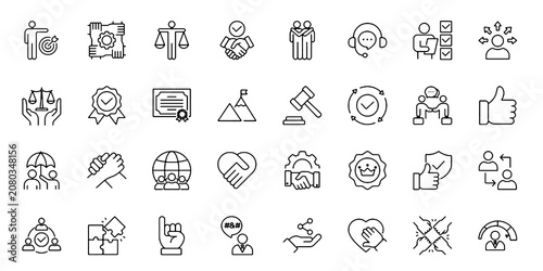 Tableau sur toile Trust Integrity Handshake Line Icons Set Editable Vector Illustration Isolated on Transparent Background