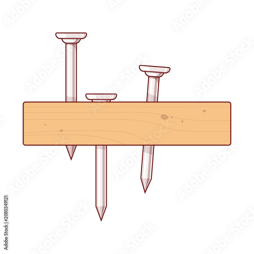 Nails sticking out of the wood plank illustration