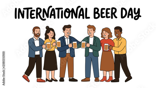 Foto International Beer Day Celebration: A diverse group of friends raises their glasses of beer in a toast, celebrating International Beer Day with smiles and camaraderie