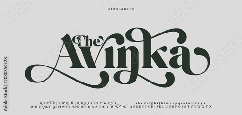 The Avinka Elegant modern beauty logo alphabet font. Typography beautiful fashion luxury classic letters serif italic fonts decorative wedding vintage blossom logos. vector illustration 